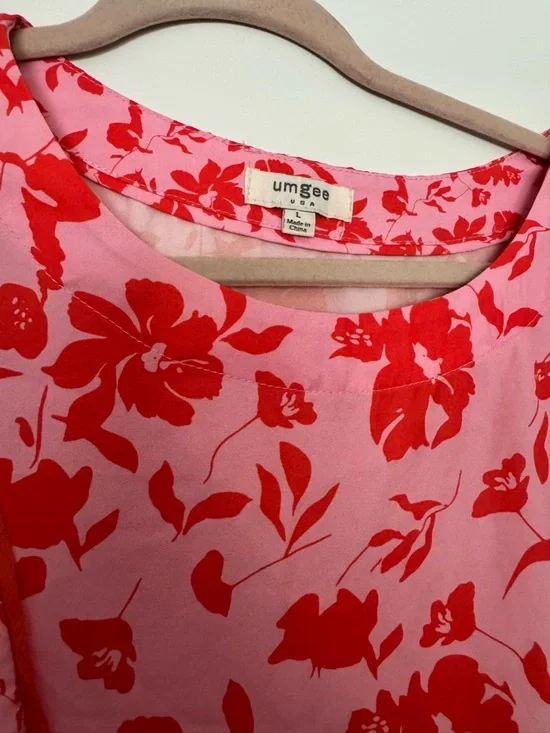 Women’s Floral Peplum Blouse by Umgee Size Large - Pink & Red - Picture 3 of 7